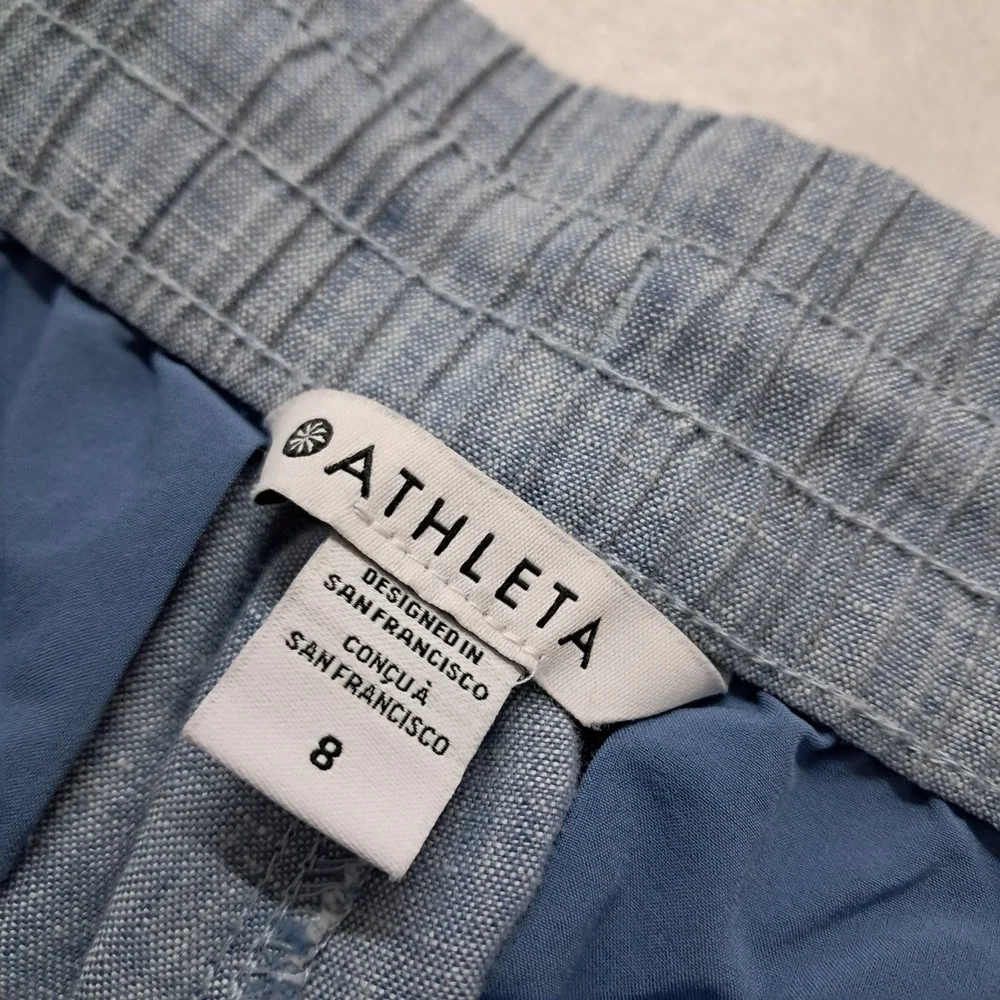 Athleta Pants Womens 8 Blue Cabo Linen Jogger Elastic Waist Drawstring Pockets